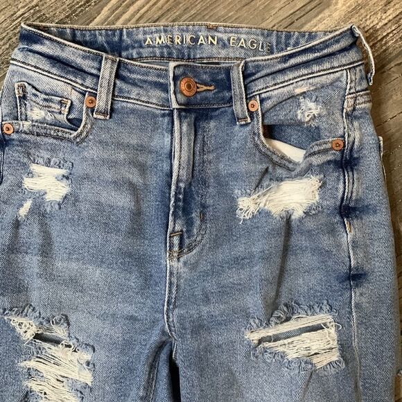 AMERICAN eagle stretch mom jean size 000 super distressed skinny legs - Picture 7 of 9